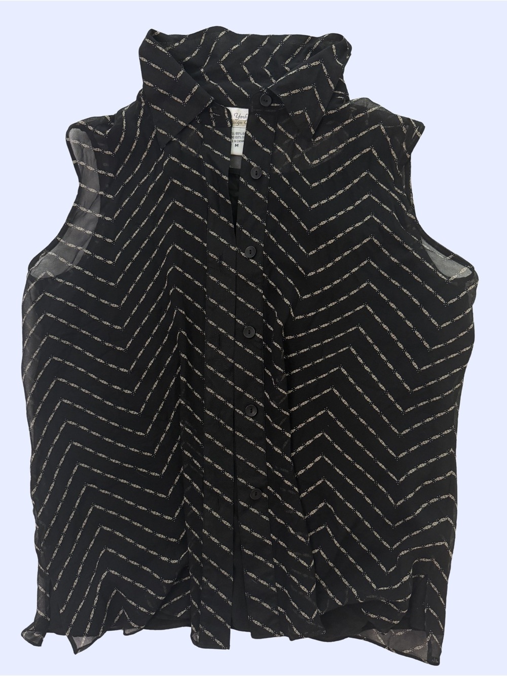 Sleeveless Button-Down Chevron Blouse With Attached Tank